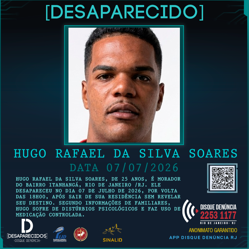 Disque Denúncia pede informações sobre o paradeiro de morador do Itanhangá 